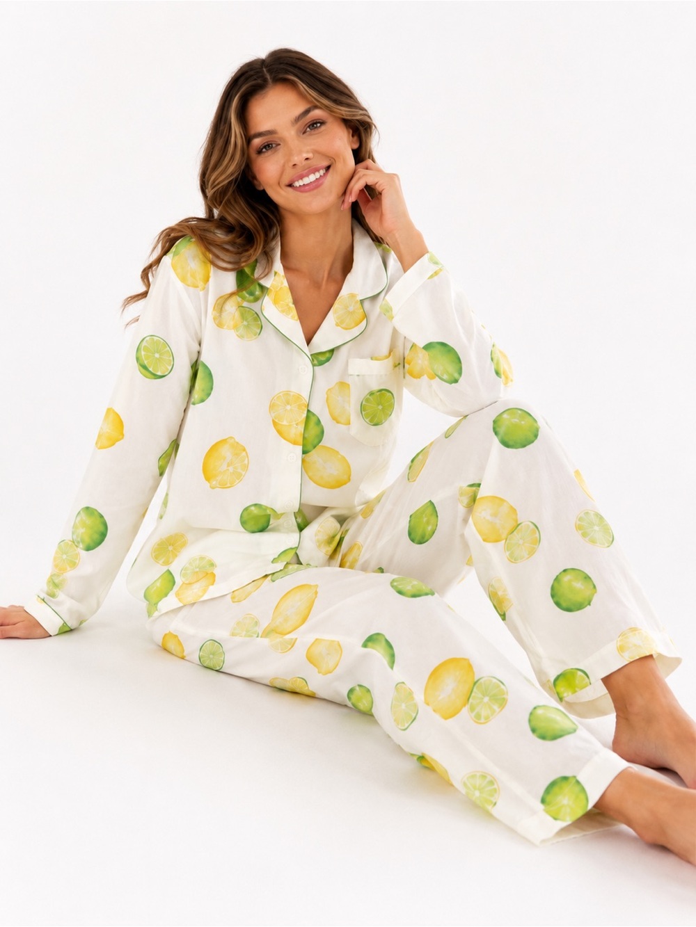 Victoria’s Secret Lemon Lime Citrus Cotton Pajama Set Lounge Size‎ S